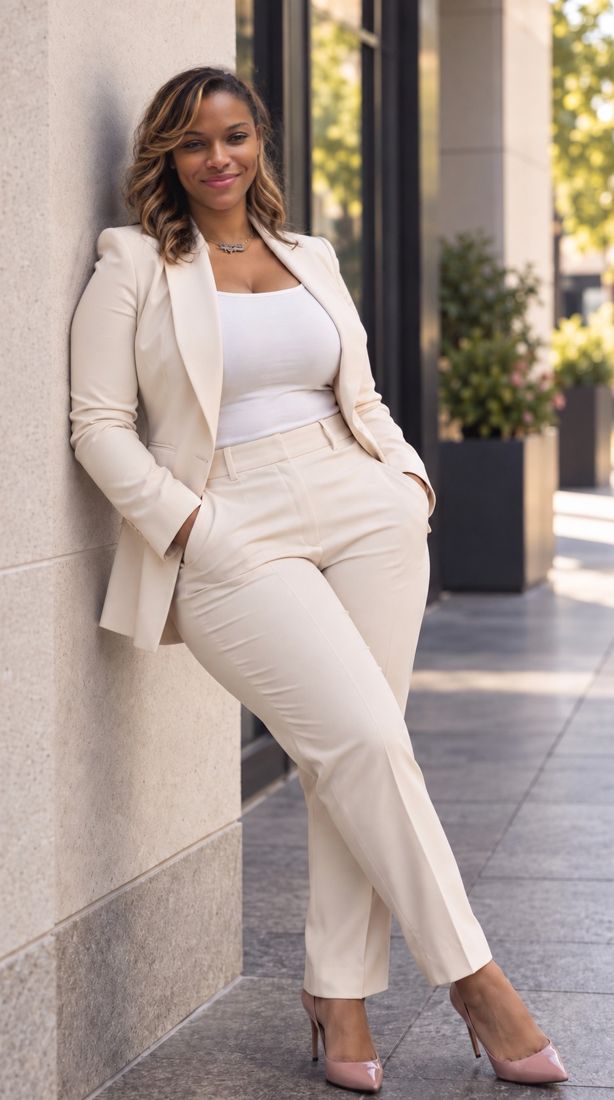 Dr. Gee in an ivory suit leaning against a column